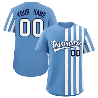 Custom Lt Blue White Thick Stripe Fashion Design Authentic Baseball Jersey