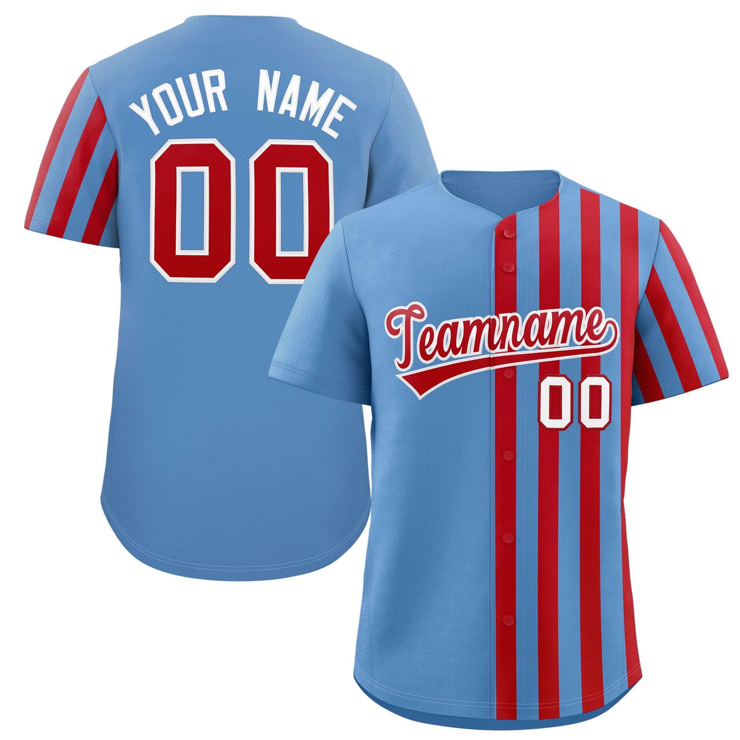 Custom Lt Blue Red Thick Stripe Fashion Design Authentic Baseball Jersey