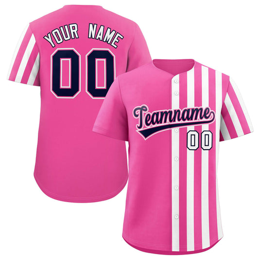 Custom Pink White Thick Stripe Fashion Design Authentic Baseball Jersey