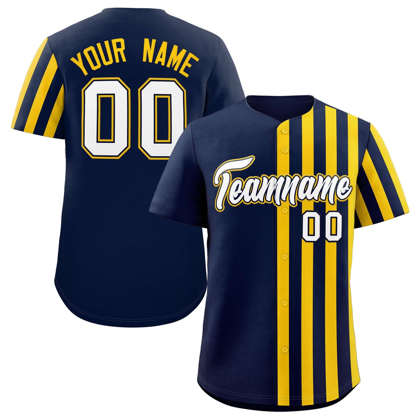 Custom Navy Gold Thick Stripe Fashion Design Authentic Baseball Jersey