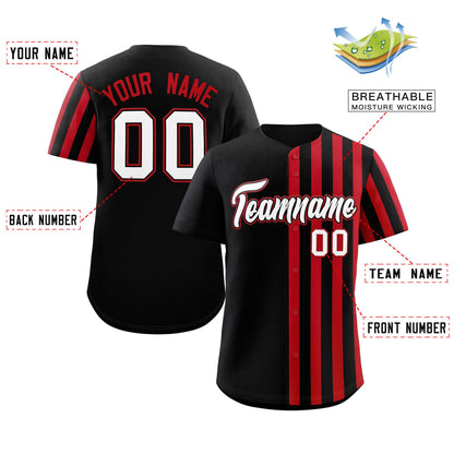 Custom Black Red Thick Stripe Fashion Design Authentic Baseball Jersey