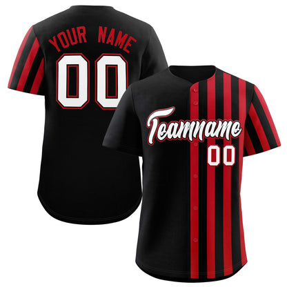 Custom Black Red Thick Stripe Fashion Design Authentic Baseball Jersey