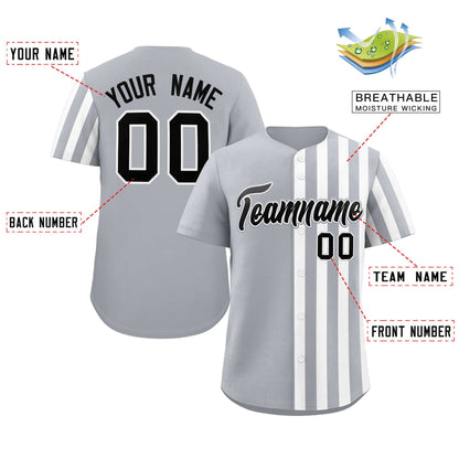 Custom Light Gray White Thick Stripe Fashion Design Authentic Baseball Jersey