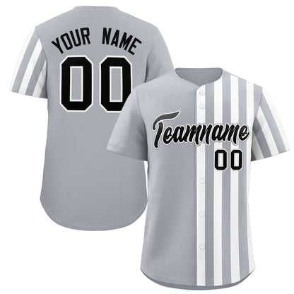 Custom Light Gray White Thick Stripe Fashion Design Authentic Baseball Jersey