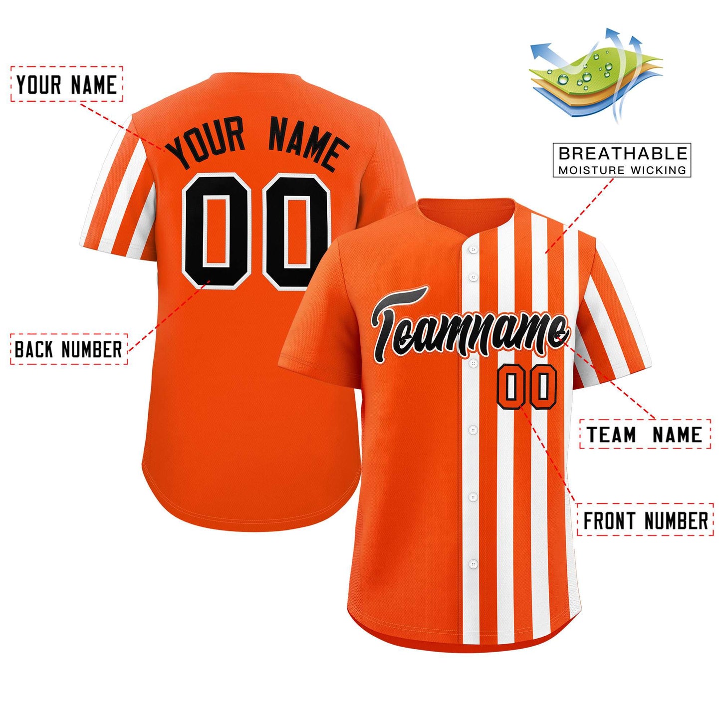 Custom Orange White Thick Stripe Fashion Design Authentic Baseball Jersey