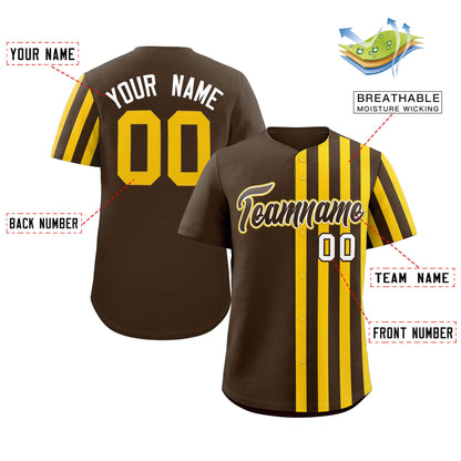 Custom Brown Gold Thick Stripe Fashion Design Authentic Baseball Jersey