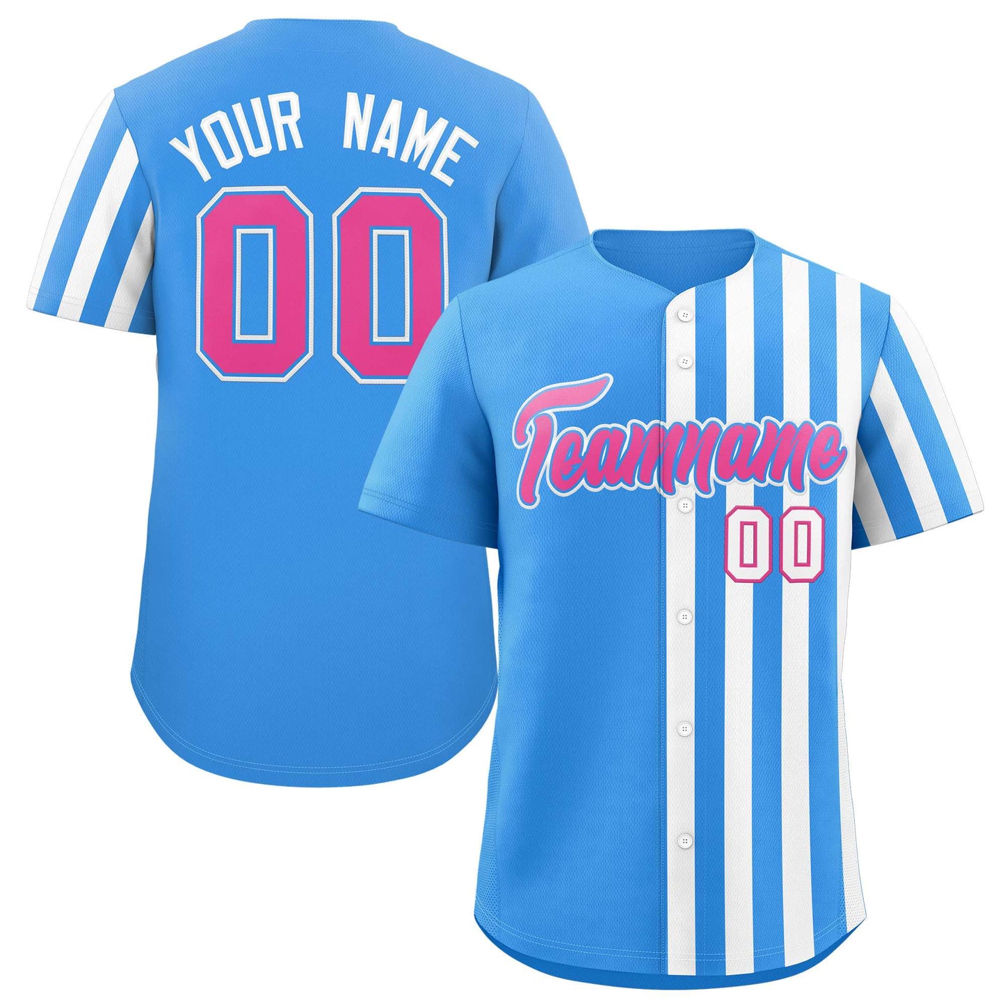 Custom Powder Blue White Thick Stripe Fashion Design Authentic Baseball Jersey