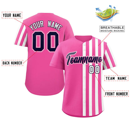 Custom Pink White Thick Stripe Fashion Design Authentic Baseball Jersey