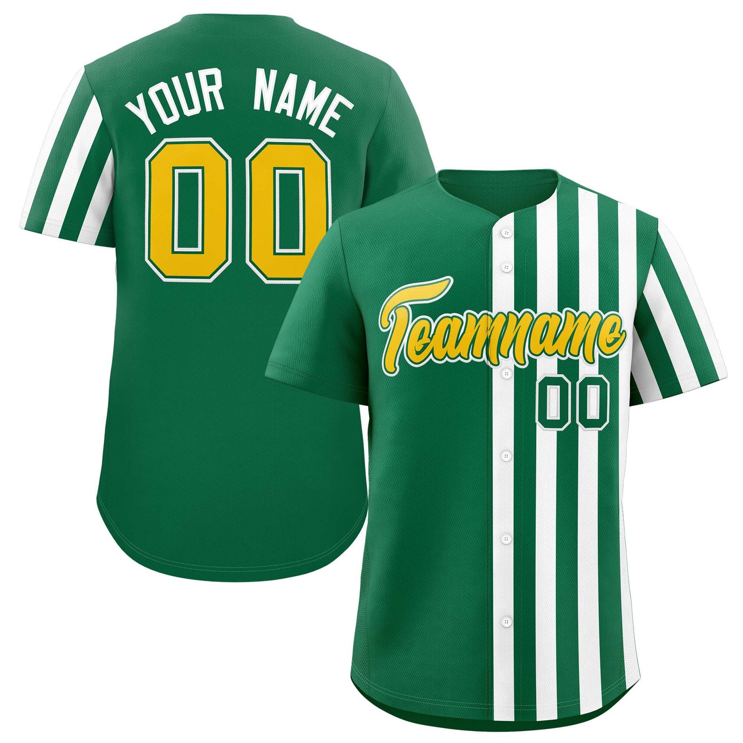 Custom Kelly Green White Thick Stripe Fashion Design Authentic Baseball Jersey