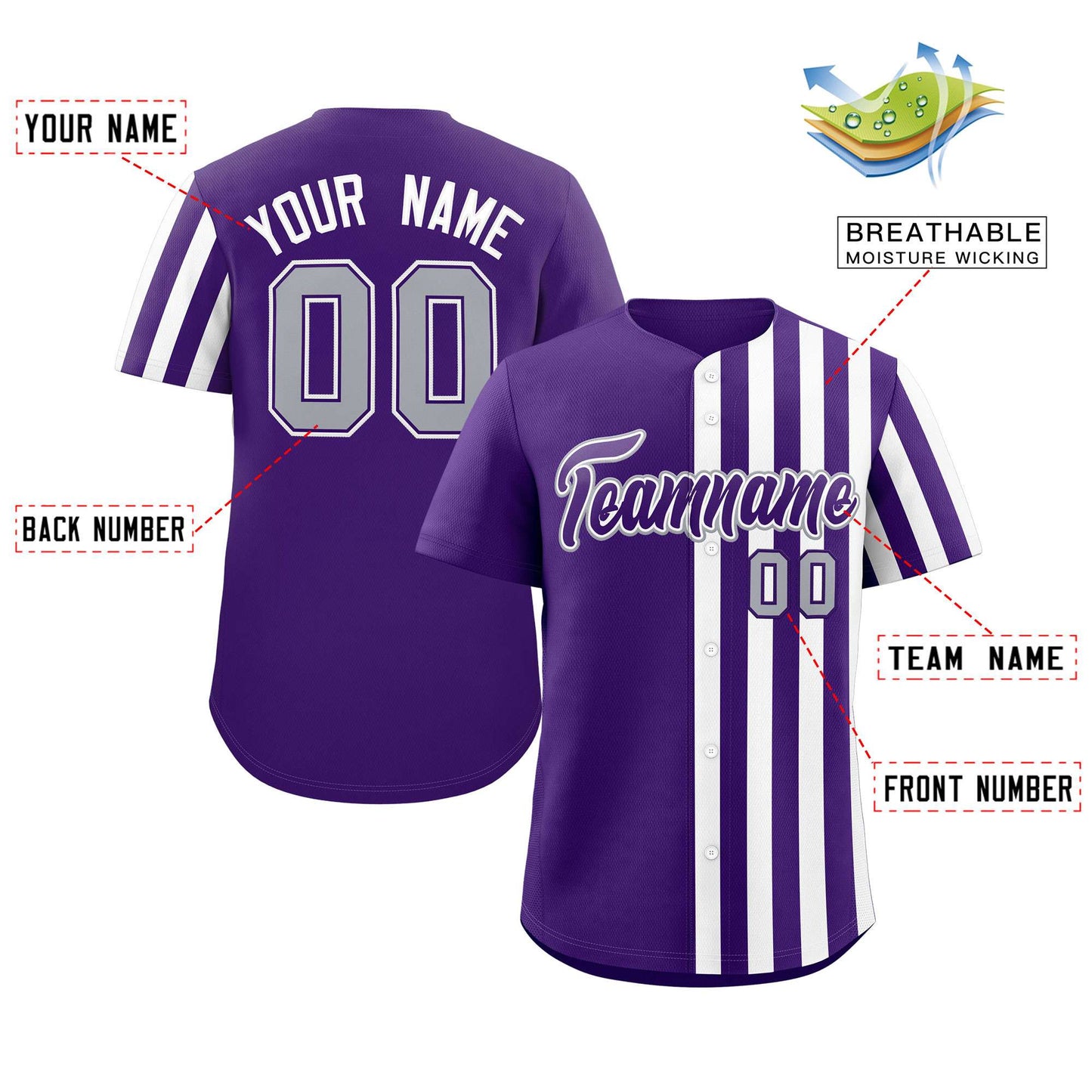 Custom Purple White Thick Stripe Fashion Design Authentic Baseball Jersey