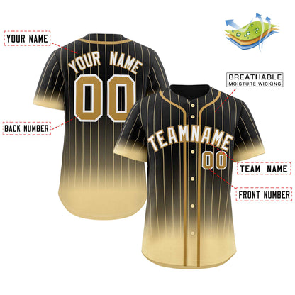 Custom Black Khaki-White Gradient Stripe Fashion Authentic Baseball Jersey