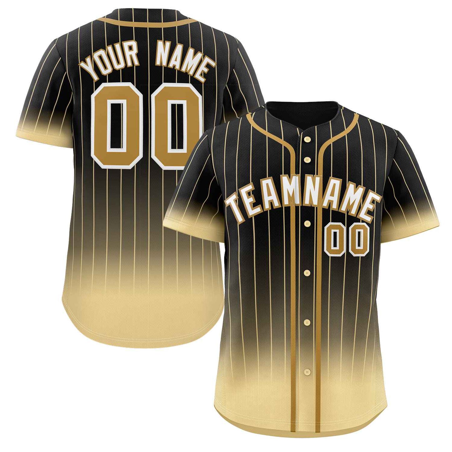 Custom Black Khaki-White Gradient Stripe Fashion Authentic Baseball Jersey