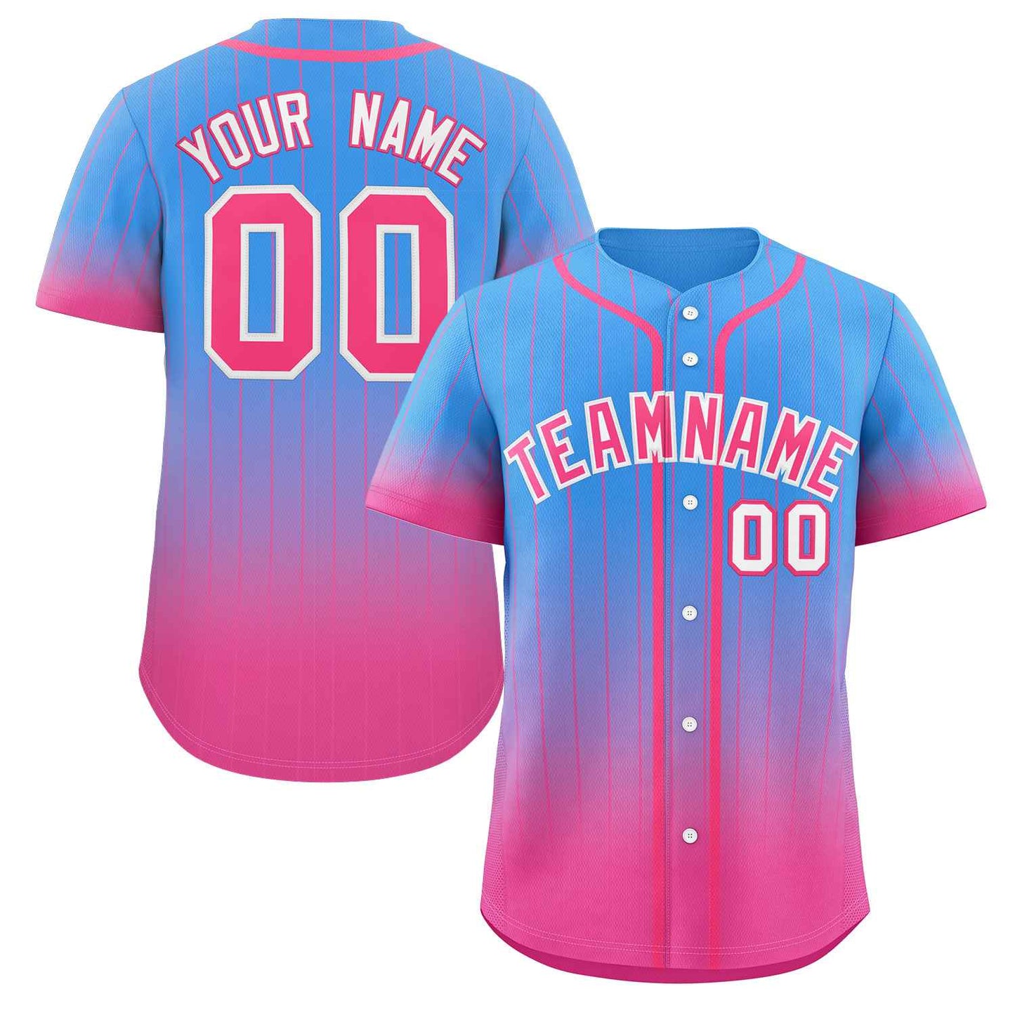 Custom Powder Blue Pink-White Gradient Stripe Fashion Authentic Baseball Jersey