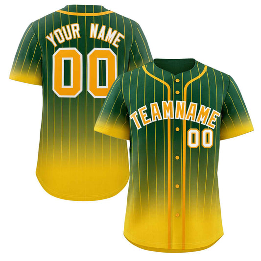 Custom Green Gold-White Gradient Stripe Fashion Authentic Baseball Jersey