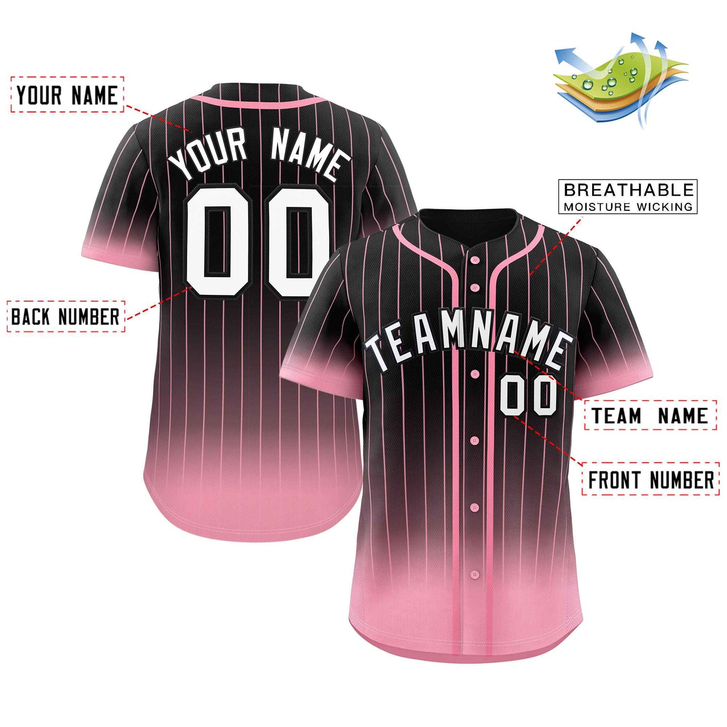 Custom Black Pink-White Gradient Stripe Fashion Authentic Baseball Jersey