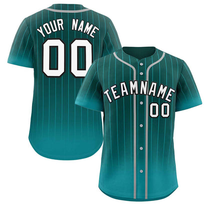 Custom Aqua white-Black Gradient Stripe Fashion Authentic Baseball Jersey