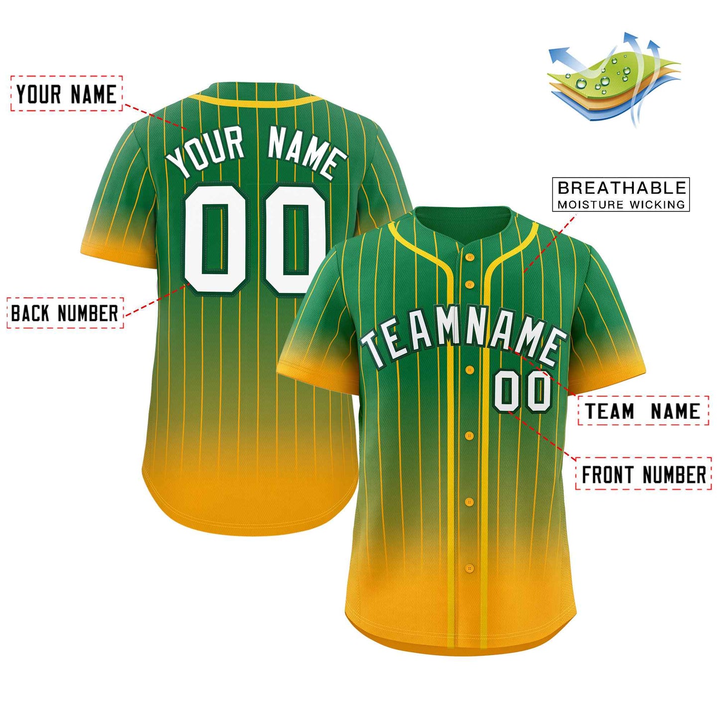 Custom Teal Yellow-White Gradient Stripe Fashion Authentic Baseball Jersey