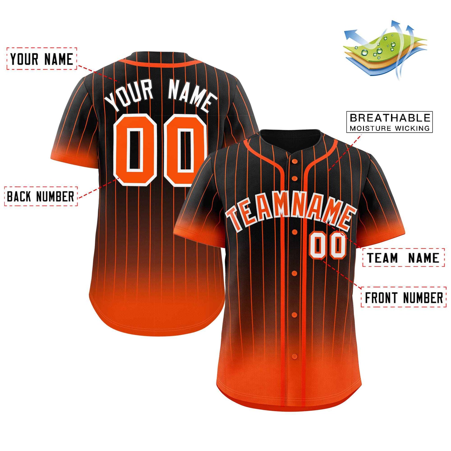 Custom Black Orange-White Gradient Stripe Fashion Authentic Baseball Jersey