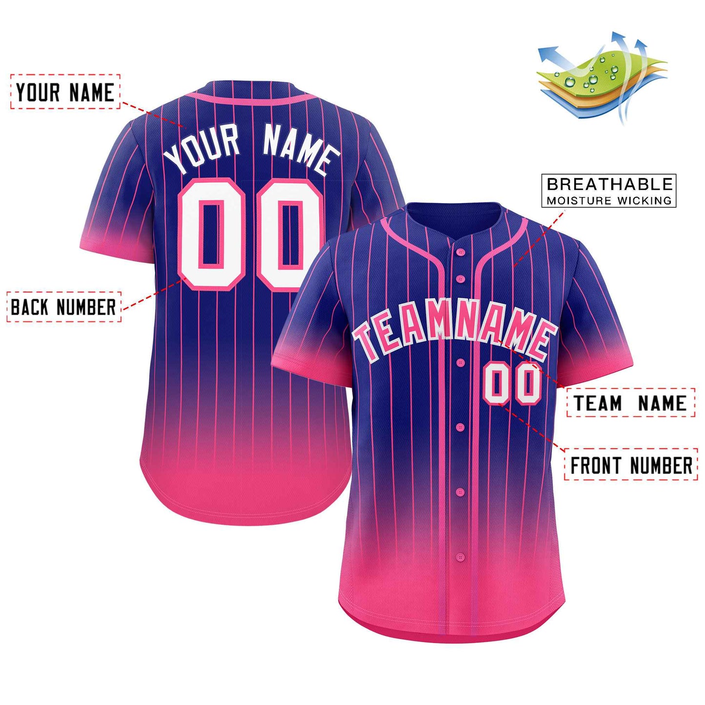 Custom Purple Pink-White Gradient Stripe Fashion Authentic Baseball Jersey