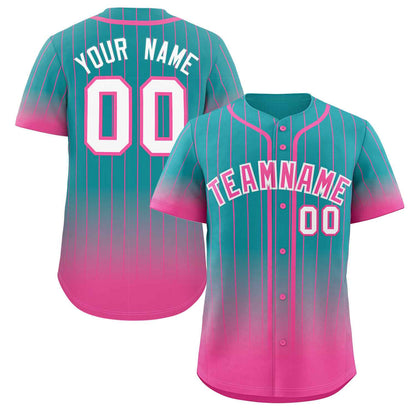 Custom Aqua Pink-White Gradient Stripe Fashion Authentic Baseball Jersey