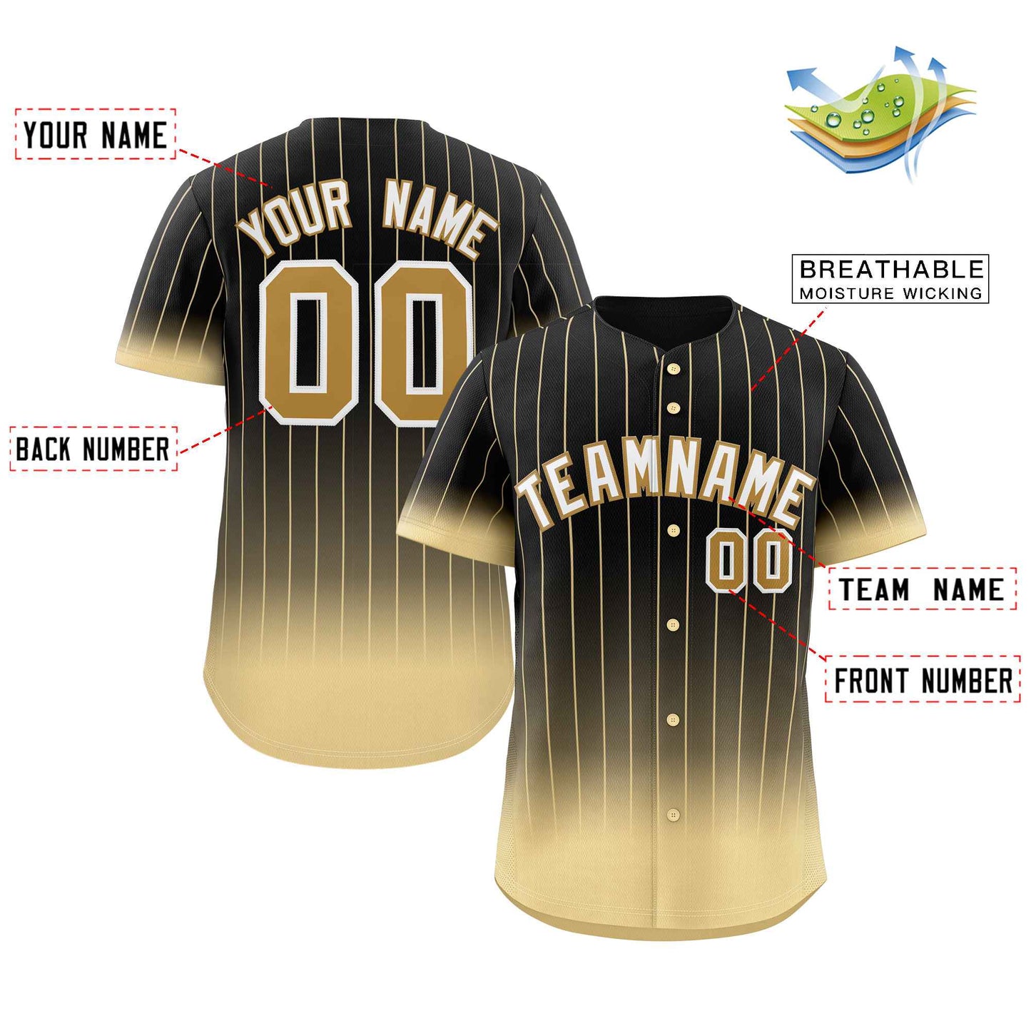 Custom Black Khaki-White Gradient Stripe Fashion Authentic Baseball Jersey