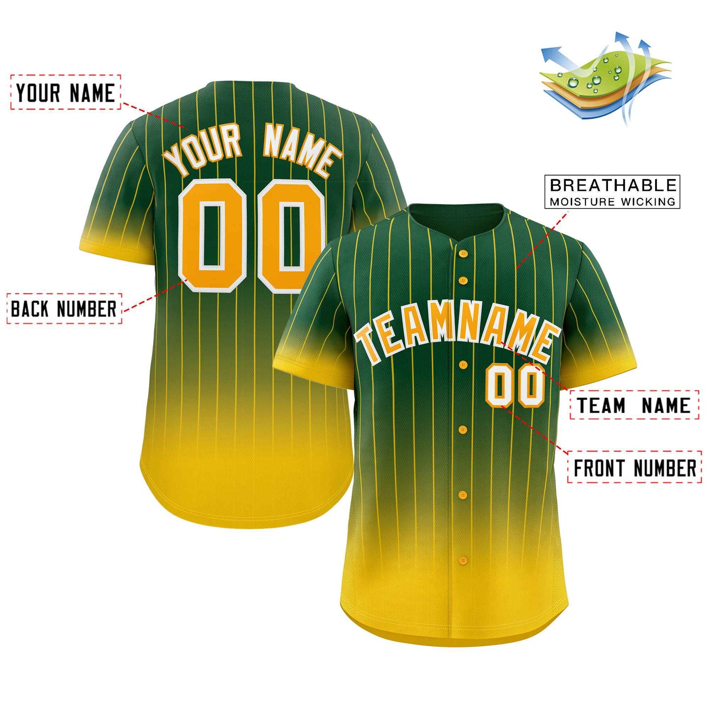 Custom Green Gold-White Gradient Stripe Fashion Authentic Baseball Jersey