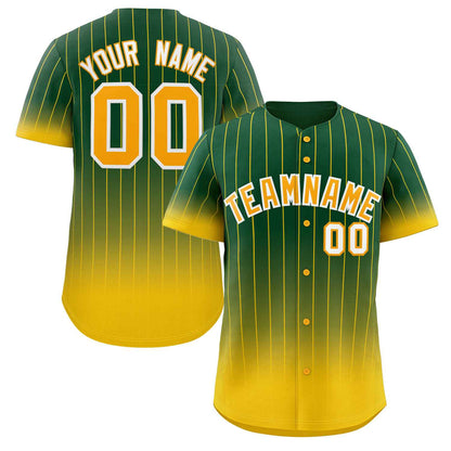 Custom Green Gold-White Gradient Stripe Fashion Authentic Baseball Jersey