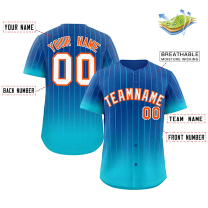 Custom Royal Sky Blue-Orange Gradient Stripe Fashion Authentic Baseball Jersey