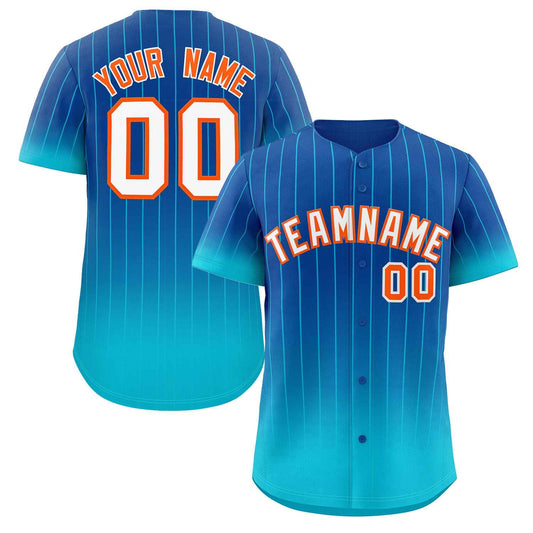 Custom Royal Sky Blue-Orange Gradient Stripe Fashion Authentic Baseball Jersey