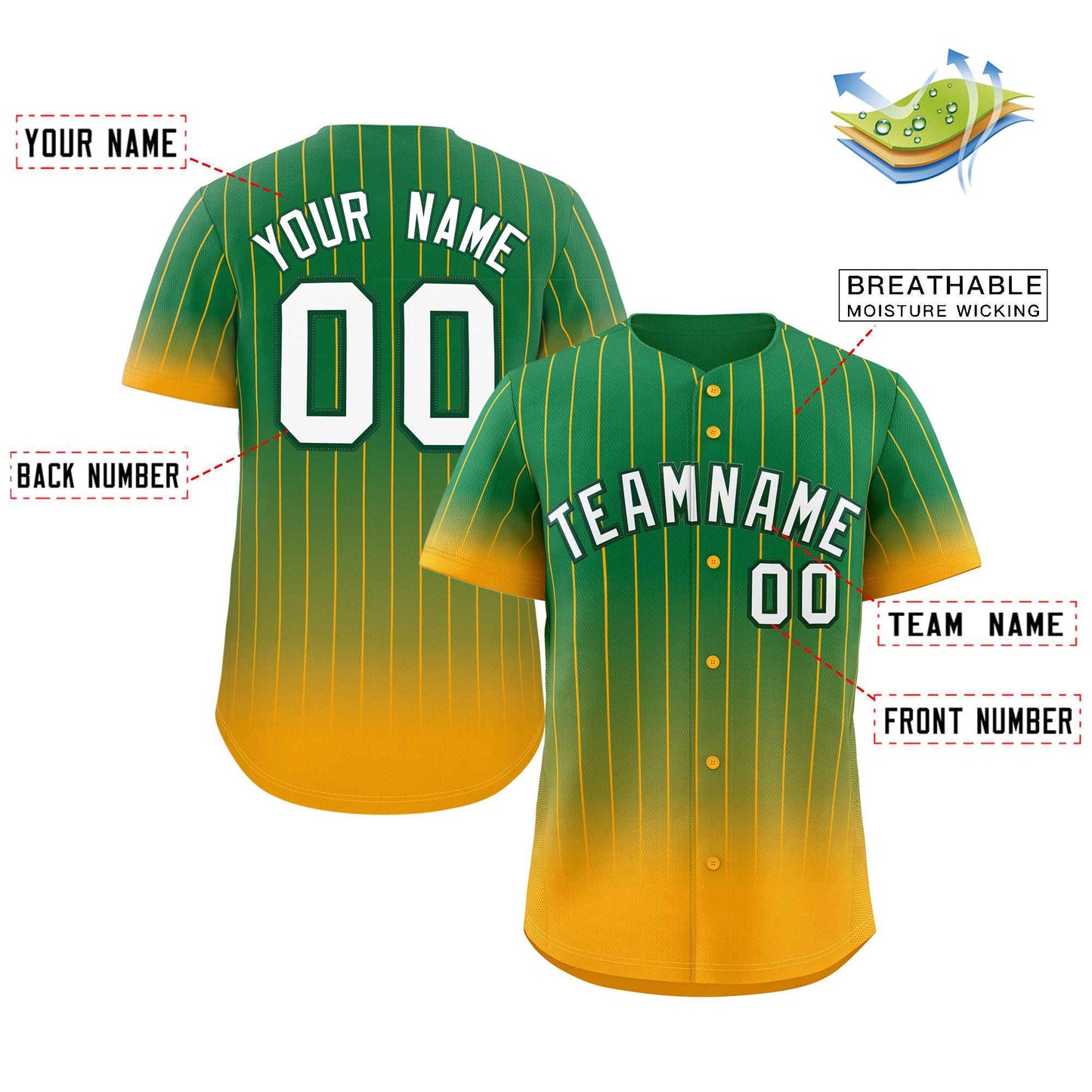 Custom Teal Yellow-White Gradient Stripe Fashion Authentic Baseball Jersey