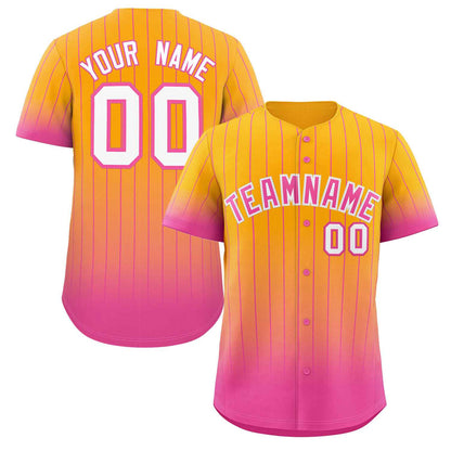 Custom Yellow Pink-White Gradient Stripe Fashion Authentic Baseball Jersey