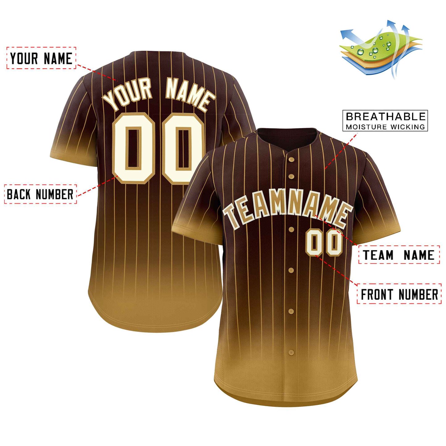 Custom Brown Old Gold-Cream Gradient Stripe Fashion Authentic Baseball Jersey