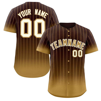 Custom Brown Old Gold-Cream Gradient Stripe Fashion Authentic Baseball Jersey