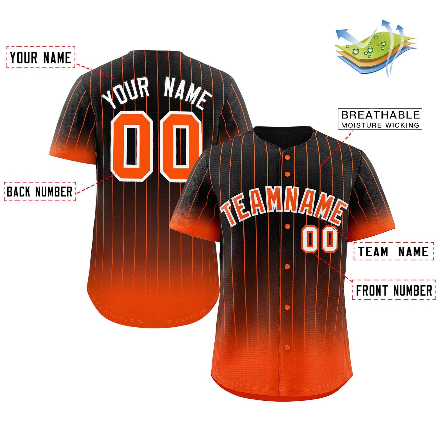 Custom Black Orange-White Gradient Stripe Fashion Authentic Baseball Jersey