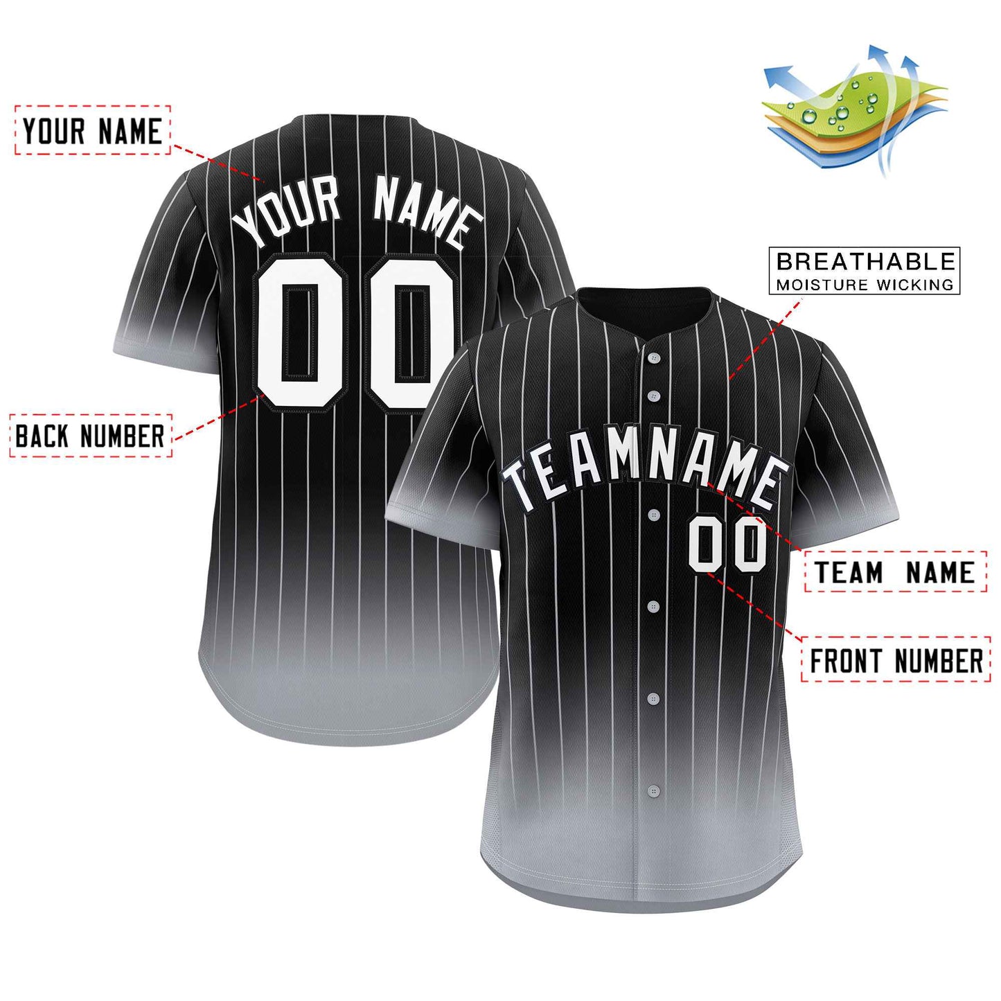 Custom Black Gray-White Gradient Stripe Fashion Authentic Baseball Jersey