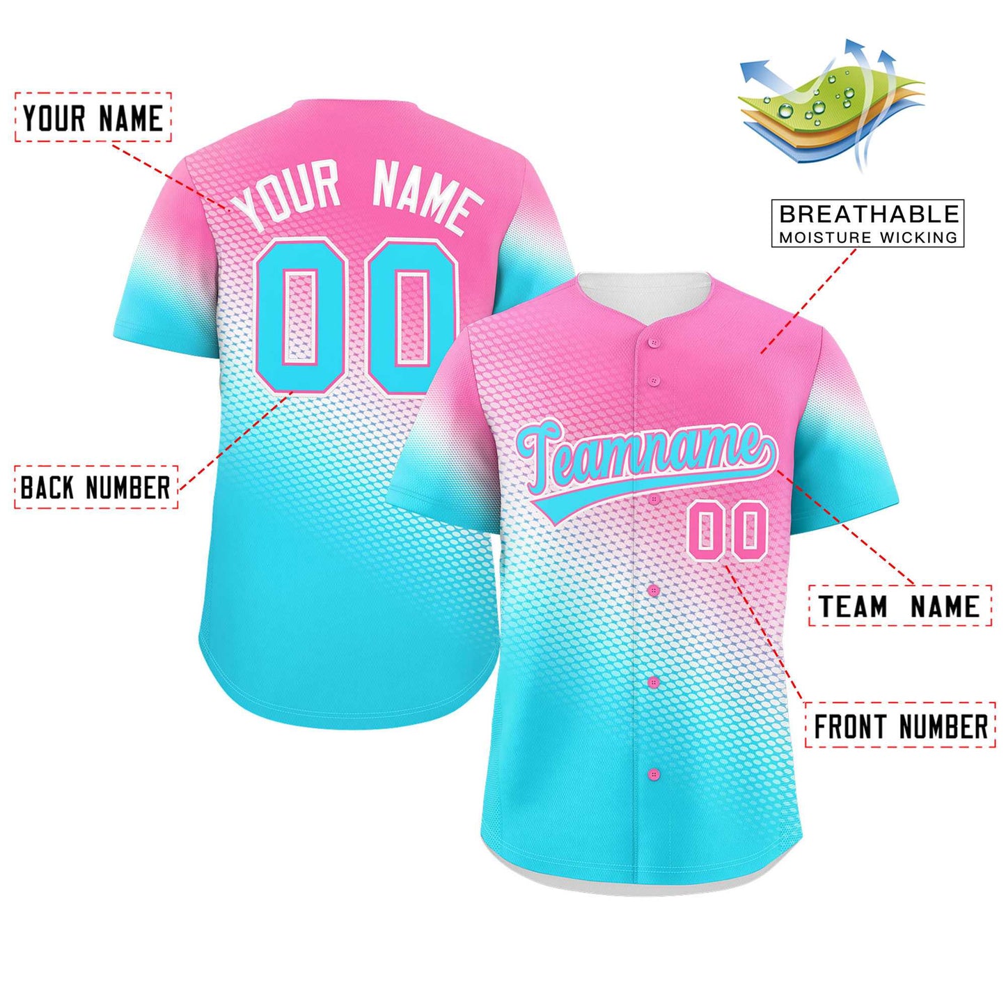 Custom Pink Sky Blue Tiny Spot Gradient Fashion Authentic Baseball Jersey