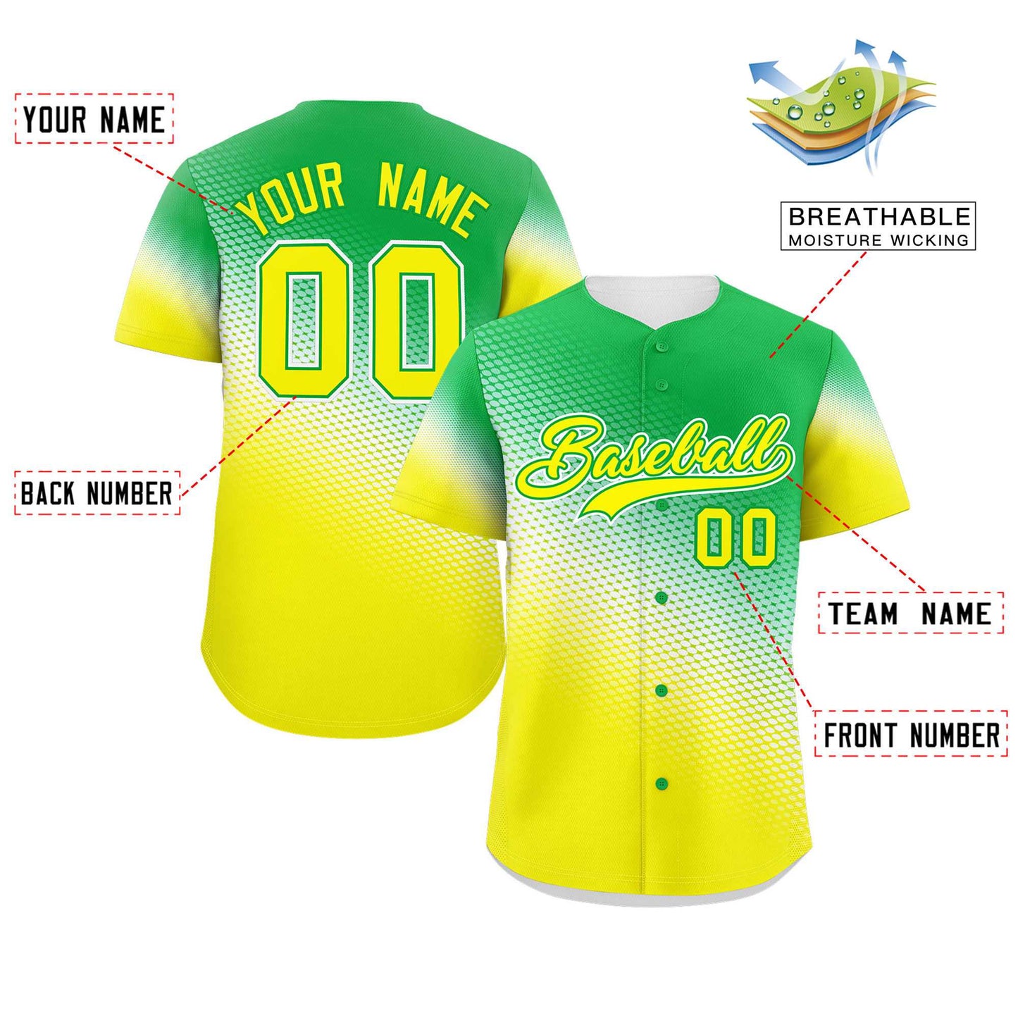 Custom Kelly Green Gold Tiny Spot Gradient Fashion Authentic Baseball Jersey