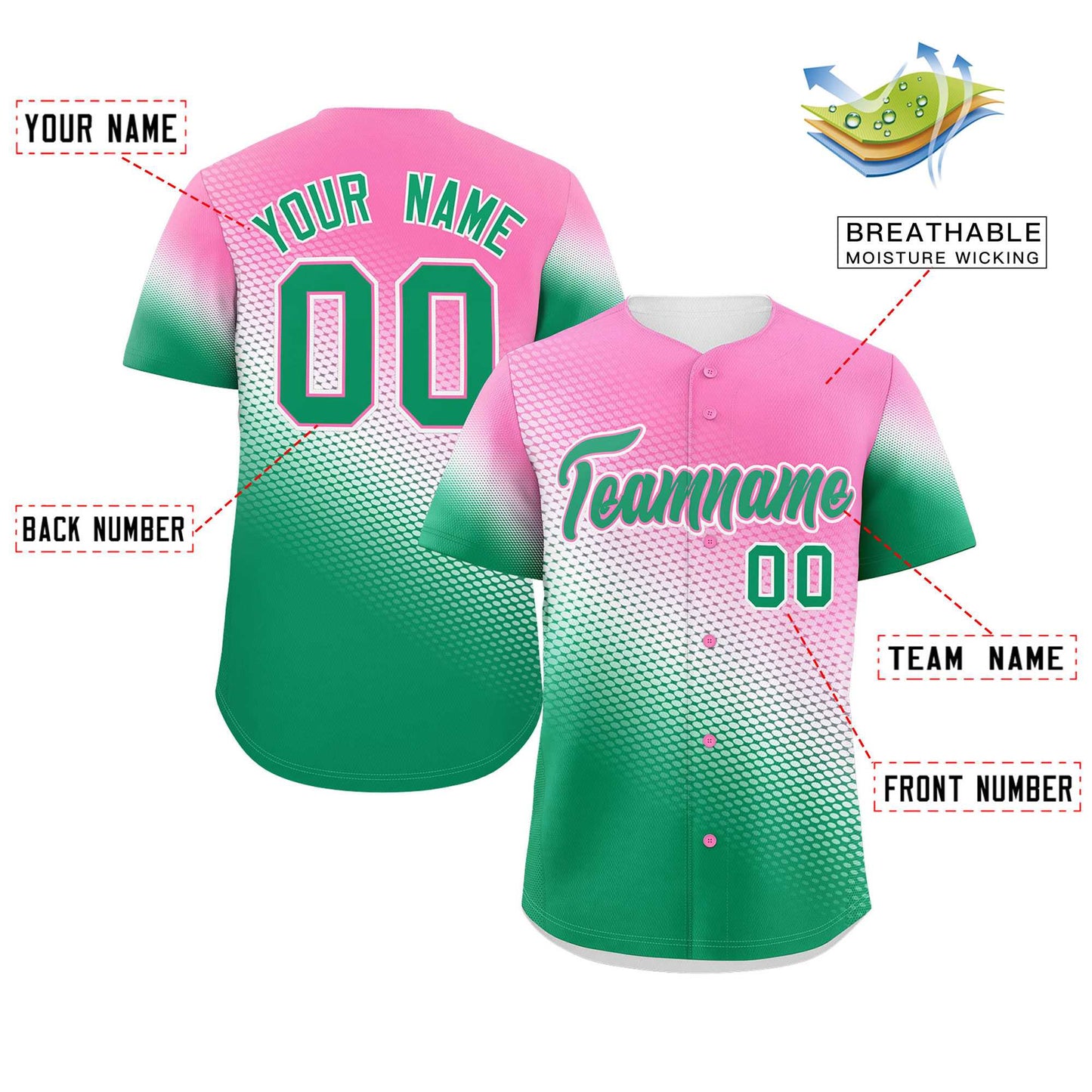 Custom Pink Kelly Green Tiny Spot Gradient Fashion Authentic Baseball Jersey