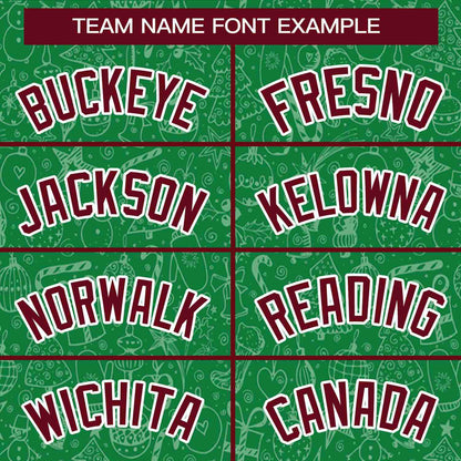 Custom Green Crimson-White Christmas Graffiti Pattern Authentic Baseball Jersey