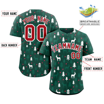 Custom Green White Christmas Graffiti Pattern Authentic Baseball Jersey