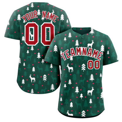 Custom Green White Christmas Graffiti Pattern Authentic Baseball Jersey