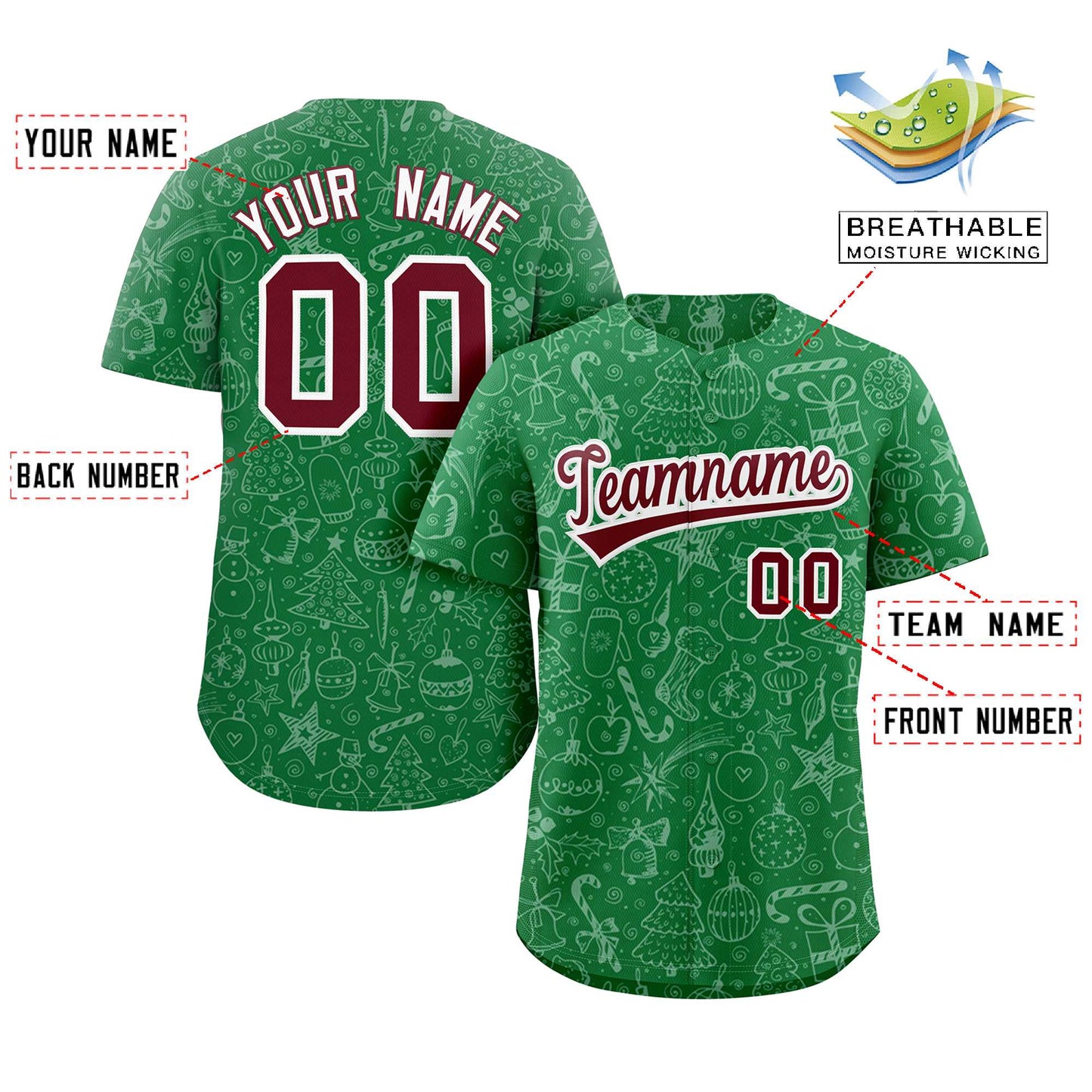 Custom Green Crimson-White Christmas Graffiti Pattern Authentic Baseball Jersey