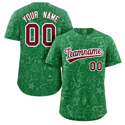 Custom Green Crimson-White Christmas Graffiti Pattern Authentic Baseball Jersey