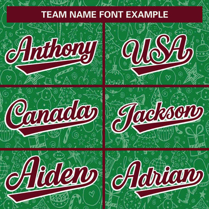 Custom Green Crimson-White Christmas Graffiti Pattern Authentic Baseball Jersey