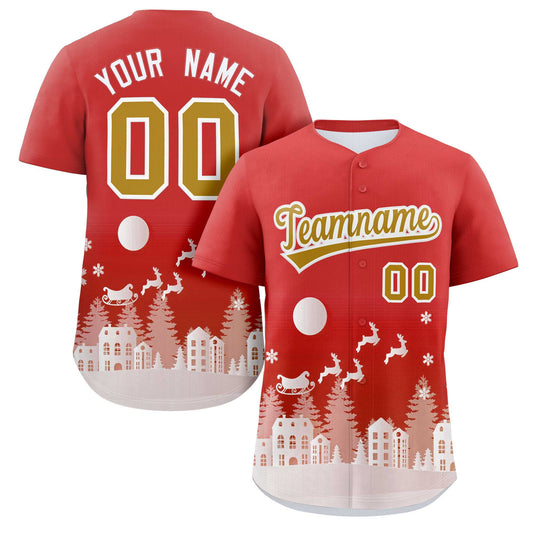 Custom Red White Christmas Graffiti Pattern Authentic Baseball Jersey