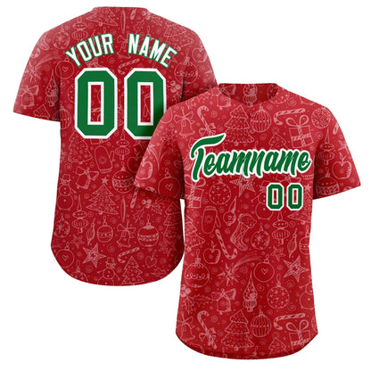 Custom Red Christmas Graffiti Pattern Authentic Baseball Jersey