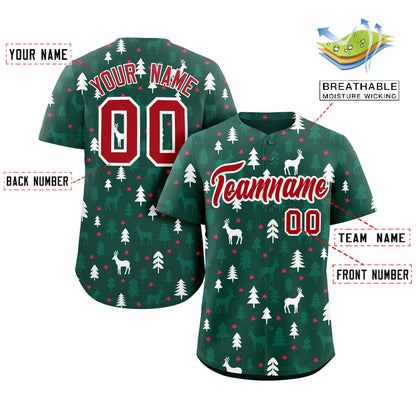 Custom Green White Christmas Graffiti Pattern Authentic Baseball Jersey