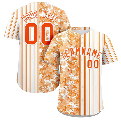 Custom White Orange Hawaii Tropical Flower Stripe Fashion Baseball Jersey