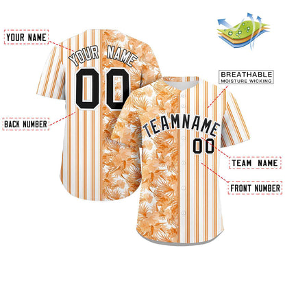 Custom Orange White-Black Hawaii Tropical Flower Stripe Fashion Baseball Jersey