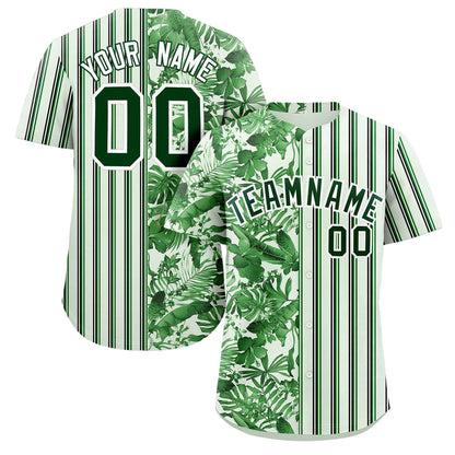 Custom Green Hawaii Tropical Flower Stripe Fashion Baseball Jersey